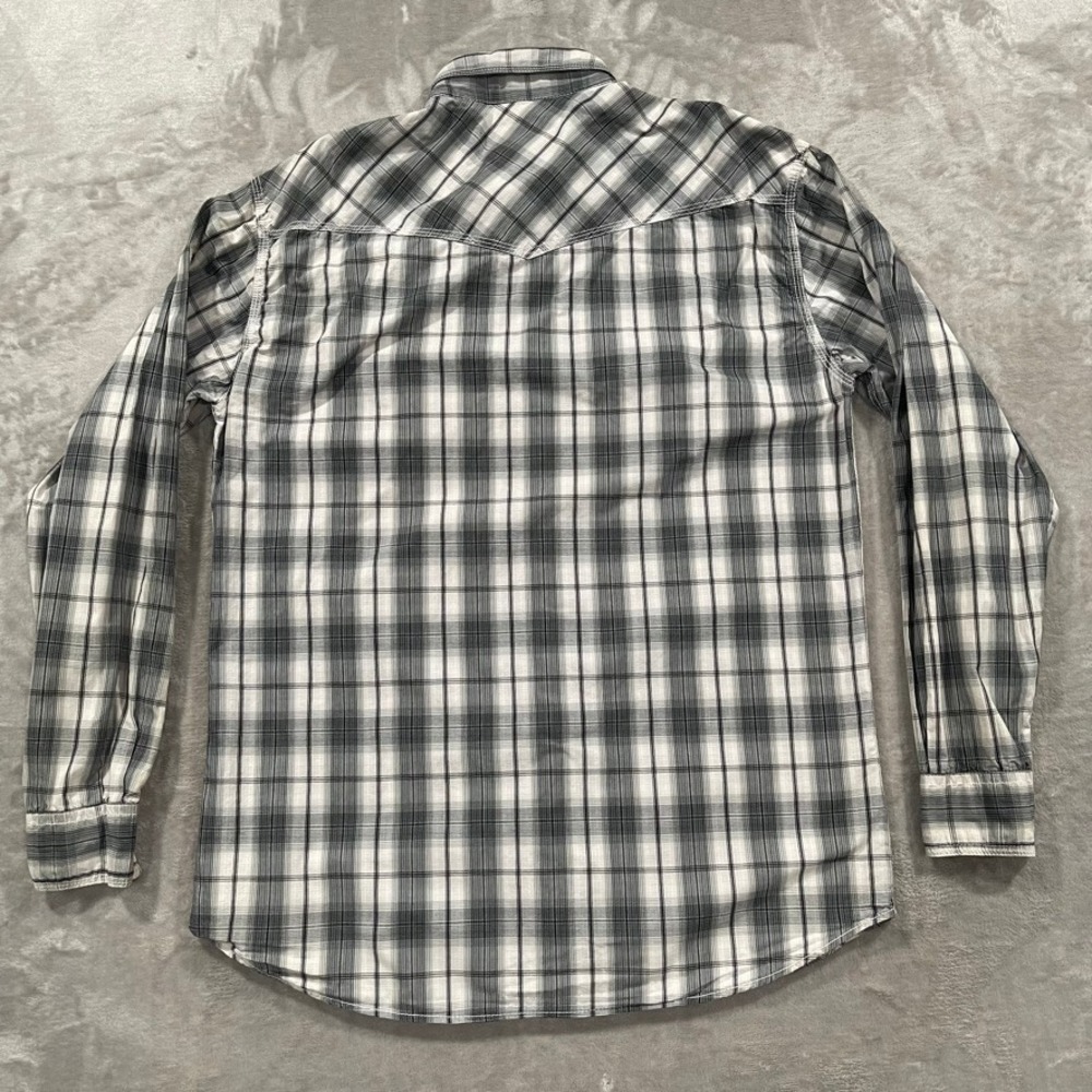 Larry Mahan Shirt Mens XL Gray Plaid Pearl Snap Western Cowboy - Picture 4 of 7